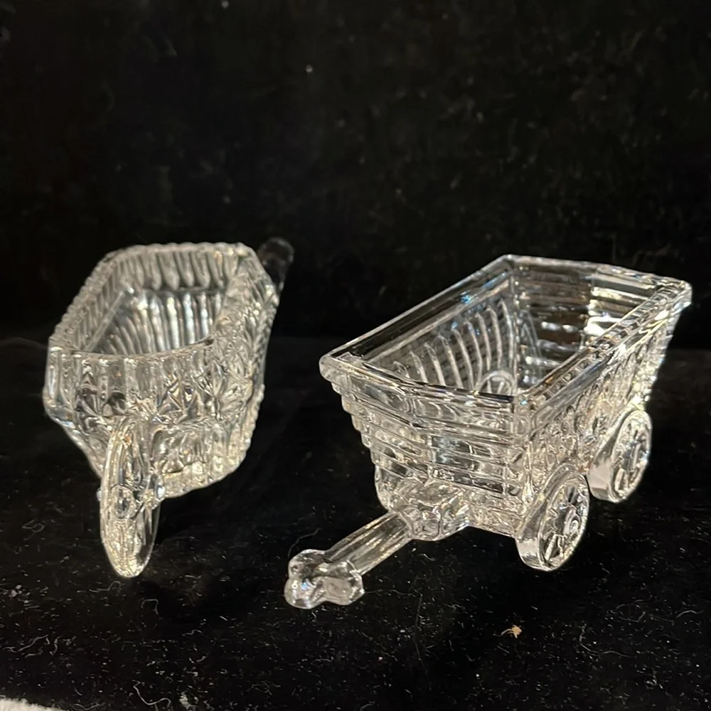 Lead Crystal Wheelbarrow & Hand Cart/Goat Cart Great for storing Sweetener Pkts